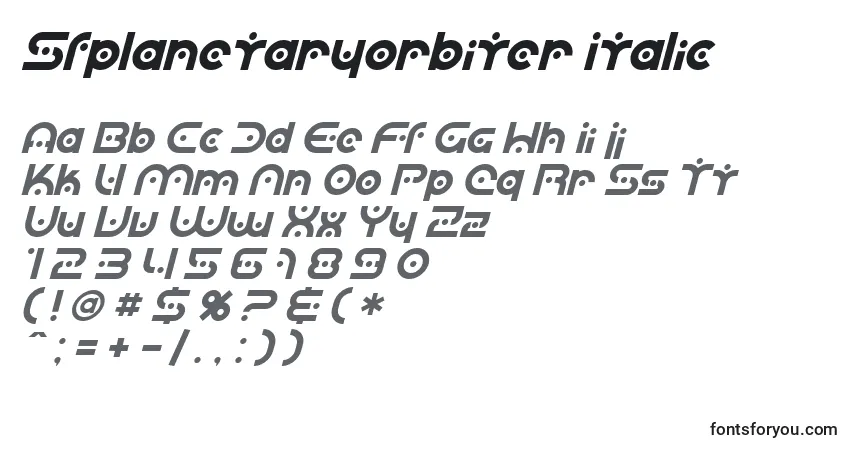 characters of sfplanetaryorbiter italic font, letter of sfplanetaryorbiter italic font, alphabet of  sfplanetaryorbiter italic font